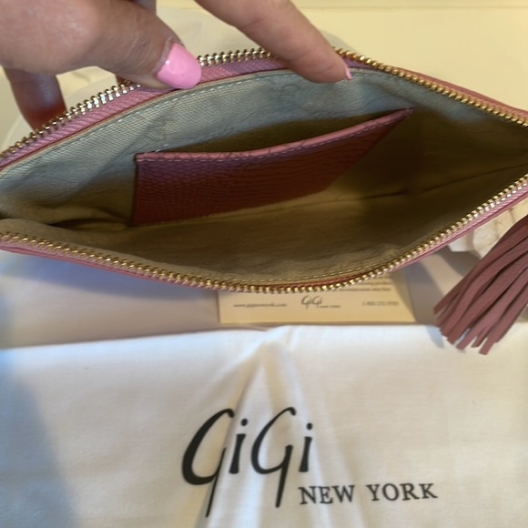 Gigi New York All In One Embossed Leather Clutch With Tassel Dark Pink/Mauve - Picture 7 of 15